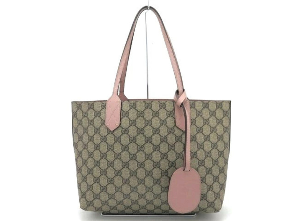 Gucci Tote Bag GG Reversible Canvas Calf Dark Cipria Beige Cream